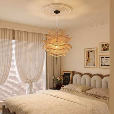 1-Light Woven Rattan Pendant Flower Natural
