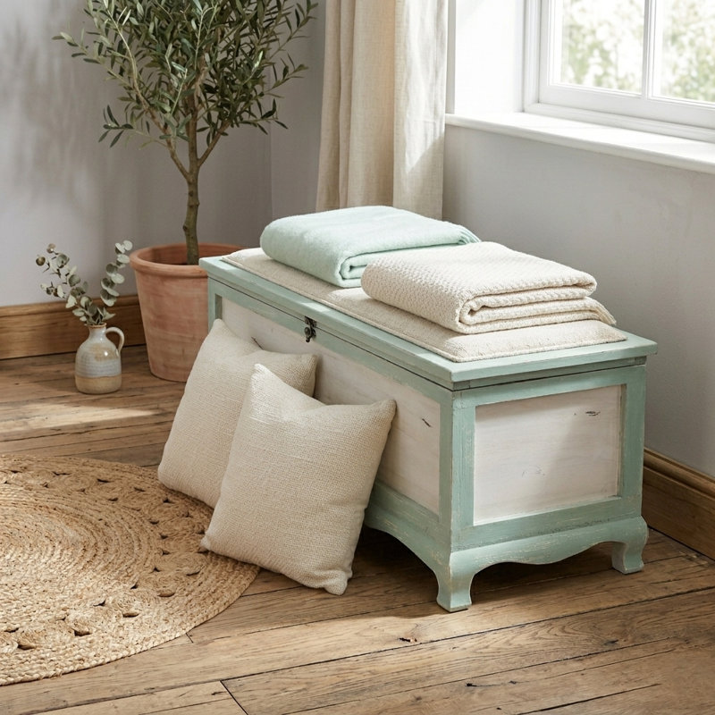 Banc de rangement en bois Abril, Vert