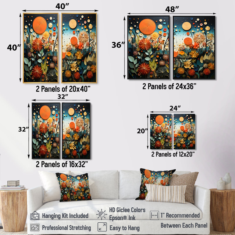 «Orange Mid Century Natures Harmony III», art mural orange, 40" H x 40" W, Wrapped Canvas, Does Not Apply