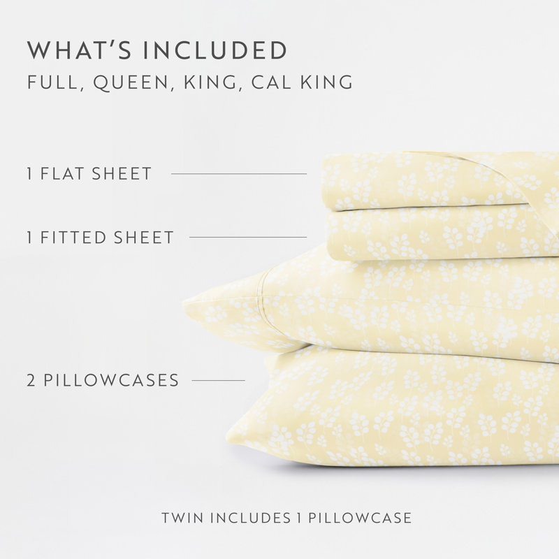 Floral Wheatfield Microfiber Sheet Set, Ivory, King