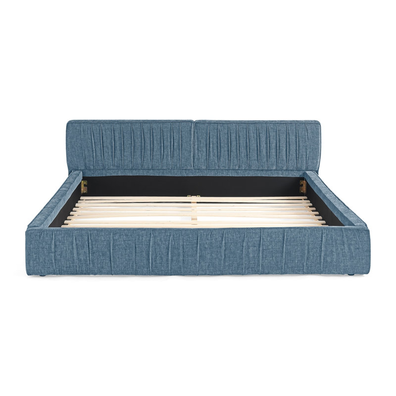 Structure de lit tapissier avec tissu en chenille et conception plissée, lit plateforme avec tête de lit, aucun sommier nécessaire