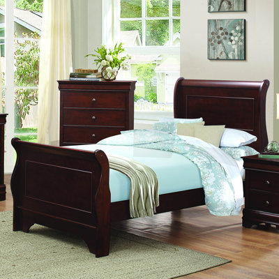 Aaleiyah Low Profile Sleigh Bed with Dark Cherry Finish