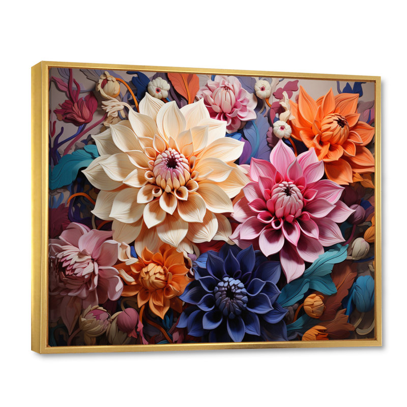 «Dahlia Dreams I» sur toile, Cadre flottant doré, H 24 po x l 32 po x P 1 po