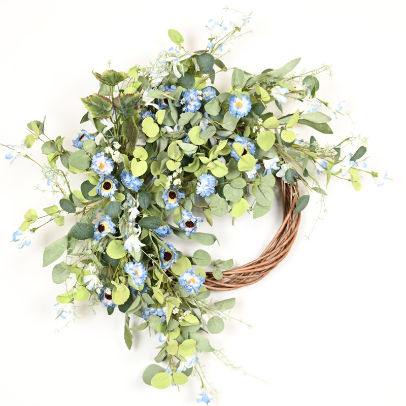 Couronne de porte 24 po Eucalyptus, Vert/bleu