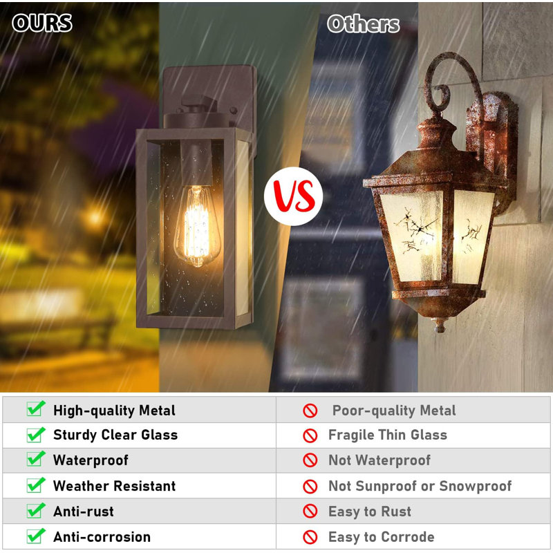 Outdoor Wall Light Fixtures, Exterior Waterproof Lanterns, Porch Sconces Wall Mounted Lighting With E26 Sockets & Glass Shades, Modern Wall Lamps For Patio Front Door Entryway, 2-Pack