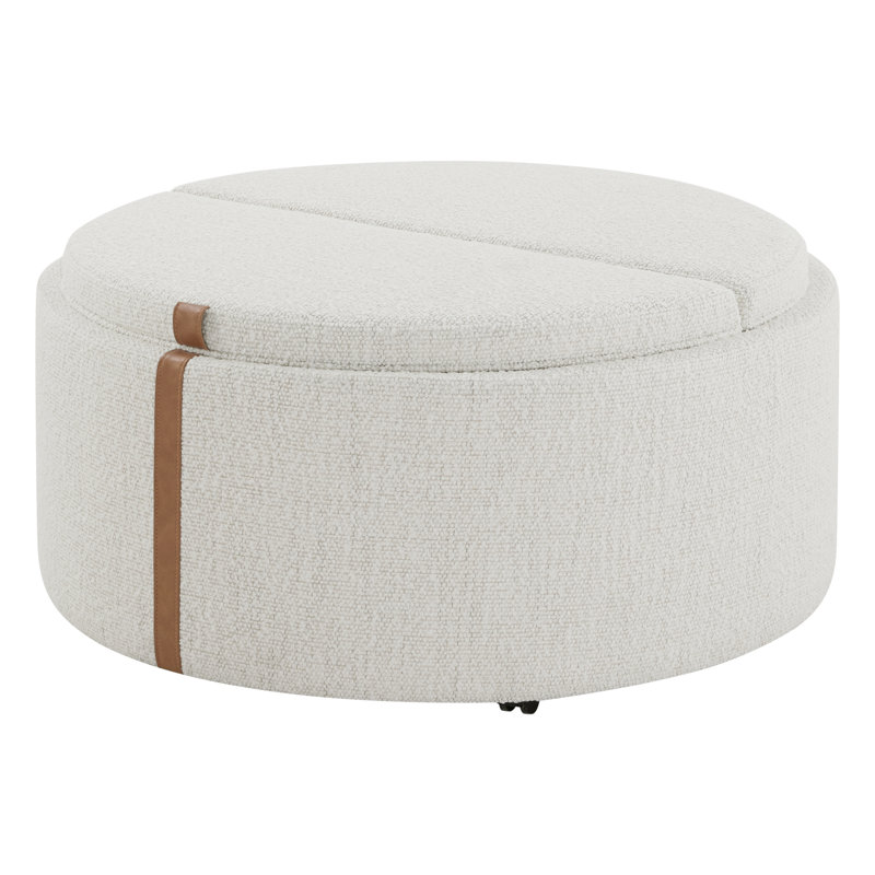 Koehn 35.8" Round Upholstered Reversible Wood Top Storage Ottoman, White