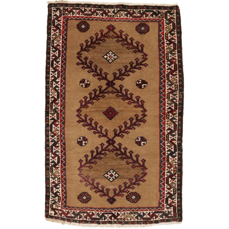 Tapis oriental rétro fait à la main kaki tribal 2 pi 4 po x 3 pi 8 po