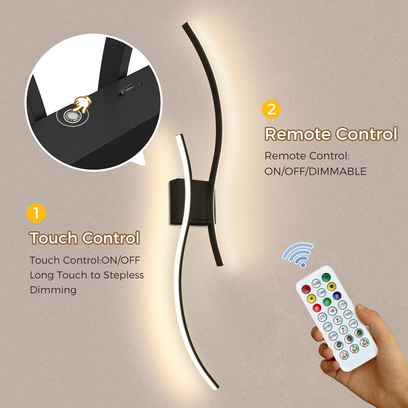 39.3’‘ Rechareable LED Wall Light Sconce, Linear Bath Bar, Matte Black