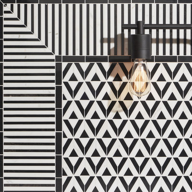 Florey Linear Corner 7.87 in. x 7.87 in. Polished Marble Floor and Wall Mosaic Tile, Black Jade