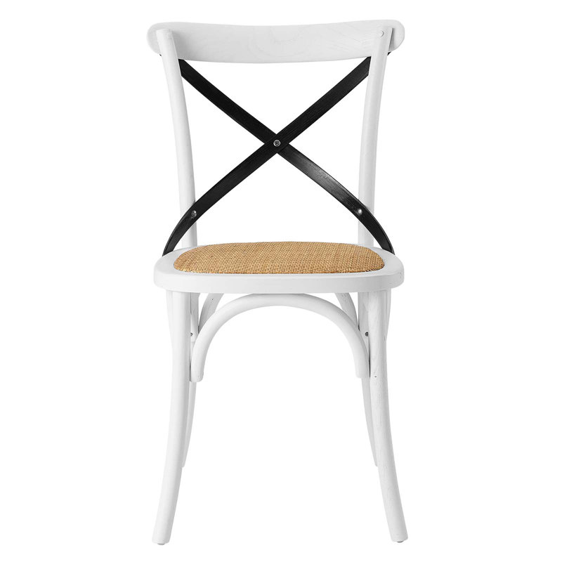White and Black Elm Wood Cross Back Side Chair Set