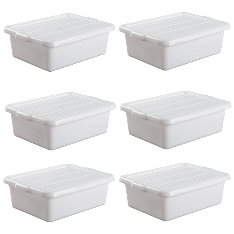 Meat lug 6 pack 20 x 15 x 7 inch 9 gallon white food grade plastic bus tubs with lids heavy duty utility container for dishwashing kitchen prep restaurant catering storage