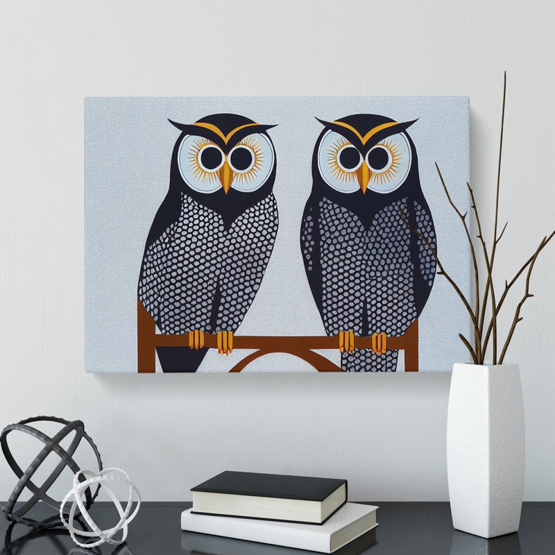 Vintage Owls Abstract - Wrapped Canvas Print, 40cm H x 60cm W x 3cm D