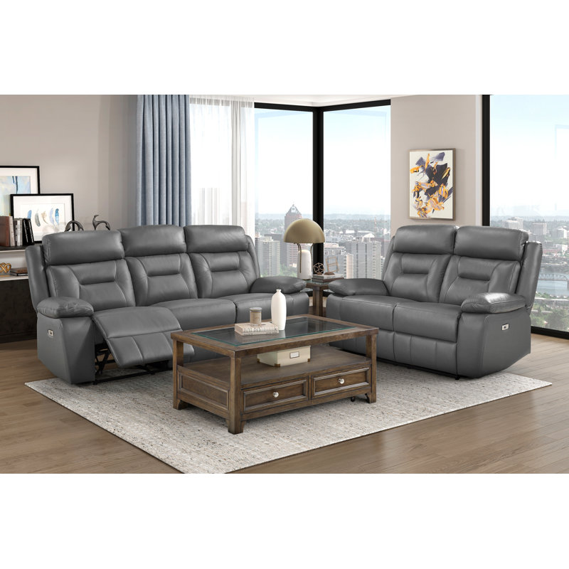 Ensemble canapé inclinable électrique, revêtement en cuir, port de chargement, Dark Grey Leather Match, Dark Grey