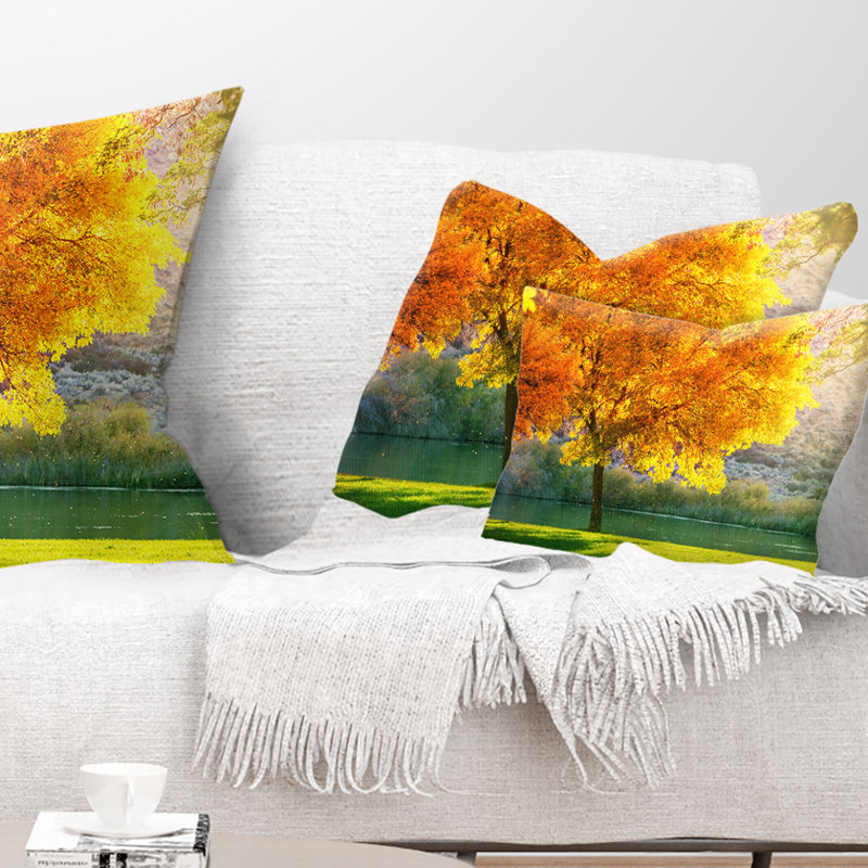 Magnifique coussin d'automne en forêt, Rectangulaire, 12 po x 20 po
