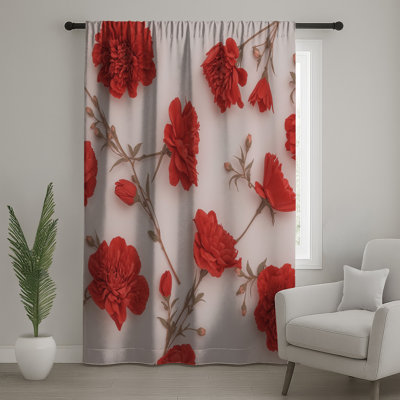 Red Peonies Arrangement Window Curtains, Peonies Sheer & Blockout Curtains - 1 Panel