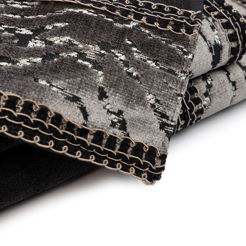 Khloe Cut-velvet Embellishment Band On Towel With Fancy Gimp Braid Trim., Black/Gray