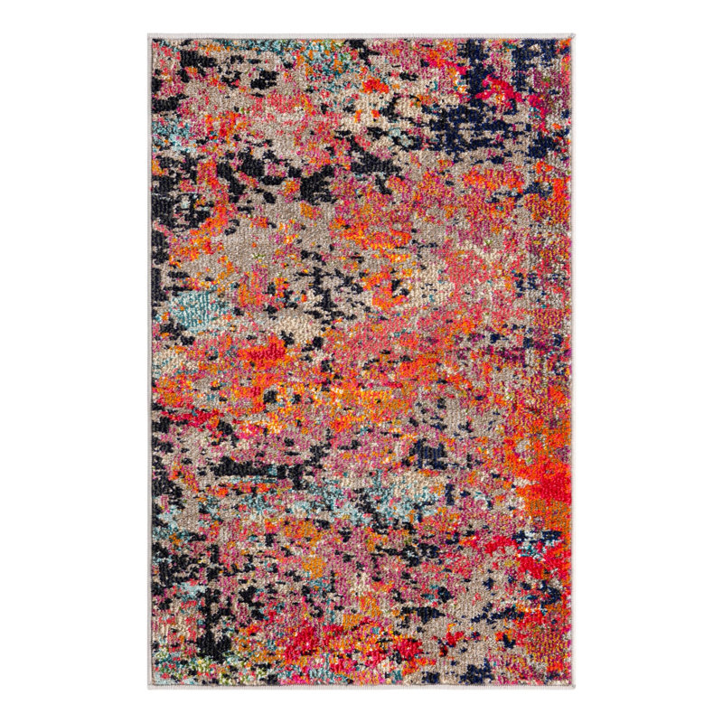 Tapis abstrait orange / gris / bleu marine, Rectangle 2 pi 2 po x 3 pi