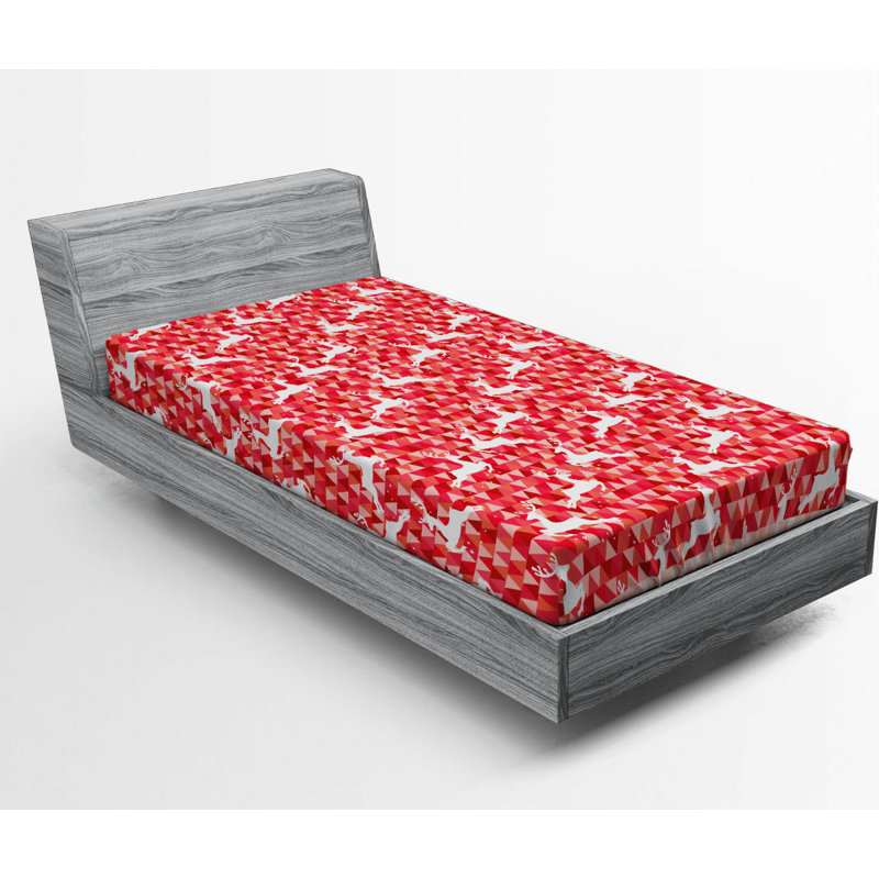 Microfiber Fitted Sheet, Twin XL Fitted Sheet, Red/Pink/White, Geometric