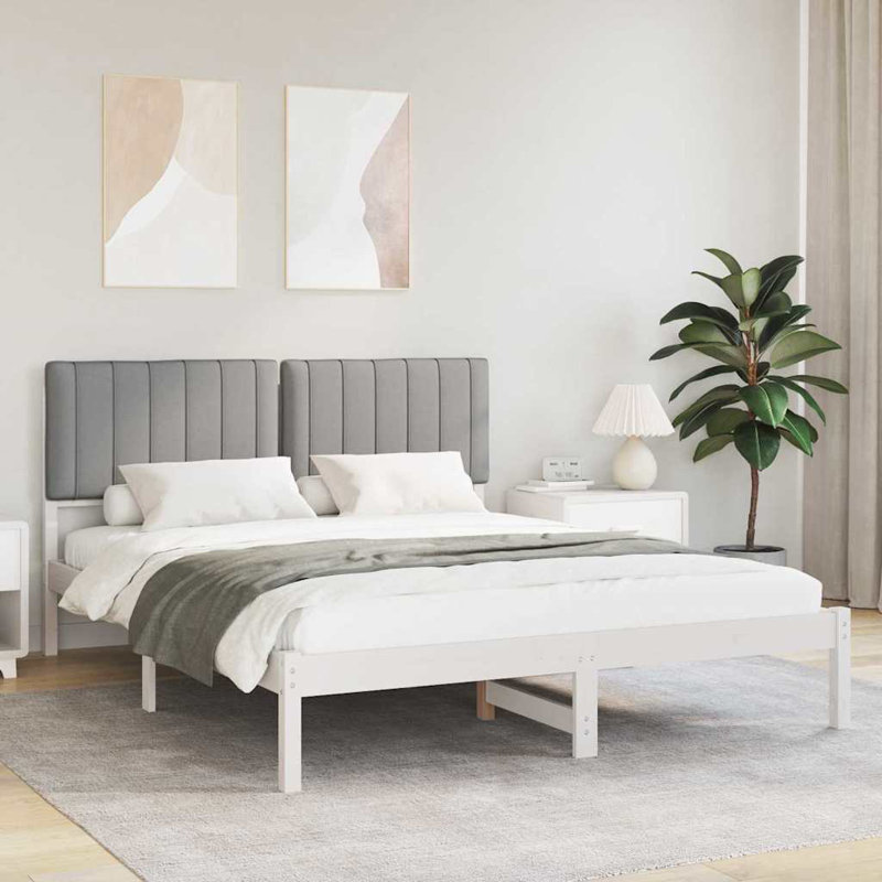 Solid Wood Bed Frame, European Kingsize (160 x 200 cm), White/Light Grey