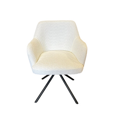 Chaise d'appoint en molleton avec accoudoirs - Chaise rembourrée non rotative avec pieds en métal pour le salon, la chambre à coucher et la cuisine (blanc)