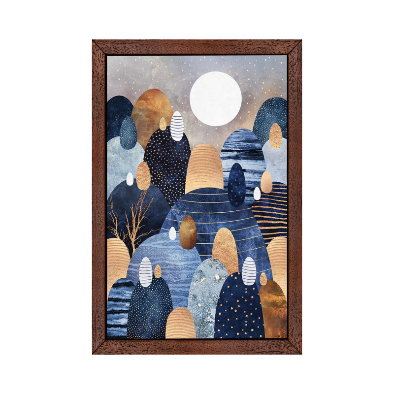 Little Land Of Pebbles, Blue by Elisabeth Fredriksson - Print on Canvas, 101.6 cm H x 66.04 cm W, Brown Floater Framed