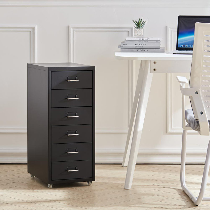 Eulys 6 Drawer Filing Cabinet, Black