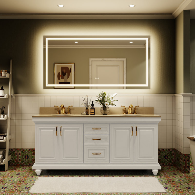 Aolaith Wall Mounted Rectangular Frameless Anti Fog LED Light Bathroom Mirror,Dimmable Vanity Mirror, 36" x 72"