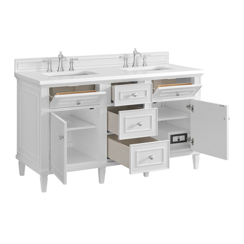 Lorelai 60'' W Double Vanity, White Zeus, Bright White, 8" Widespread