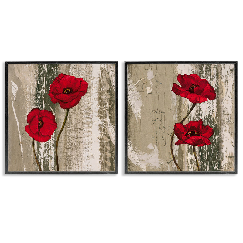  «Bright Red Blooms on Rustic», ensemble de 2 estampes numériques par Brian Foster, H 12 po x l 12 po
