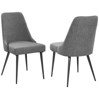 Of 2 Mid-Century Modern Grey Chairs - Textured Fabric Cover, Gunmetal Leg Base Side Foam Filled Cushions, Metal Legs In