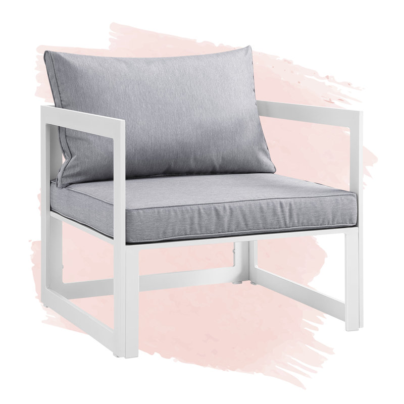 Fortuna Patio Chair with Cushions, White/Gray