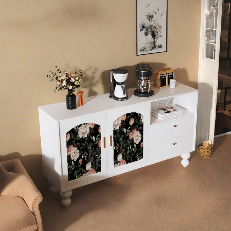 59.1'' Multi-functional Sideboard Buffet, White/Black