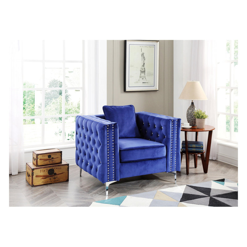 Chaise Paige Glory Furniture, Velours bleu