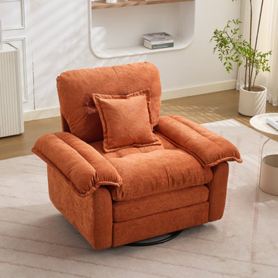  360° Swivel Chenille Accent Chair Upholstered Single Sofa With Throw Pillow