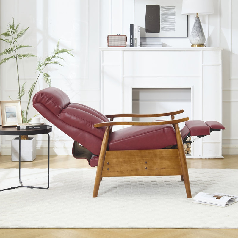 Fauteuil d'appoint moderne avec cadre en bois, Similicuir rouge vin