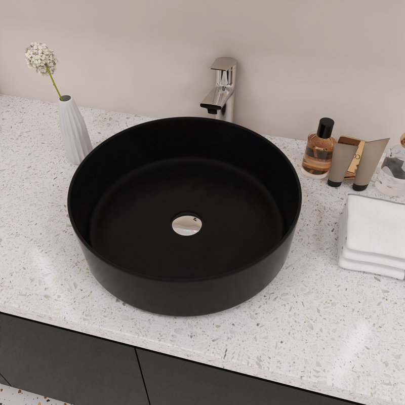 16" Round Vessel Bathroom Sink With Easy-Clean, Matte Black