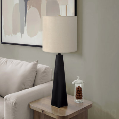 Lampe de table - H 27 po, résine noire, abat-jour beige