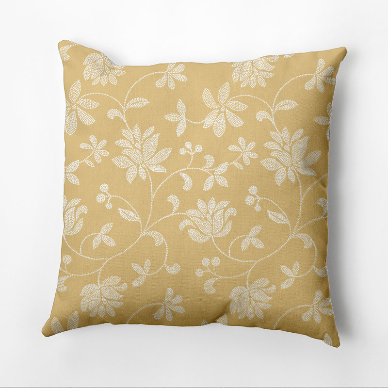 Housse et insert de coussin d'extérieur carré Botanical Blooms, 18 po x 18 po, Or, Rembourrage en duvet synthétique