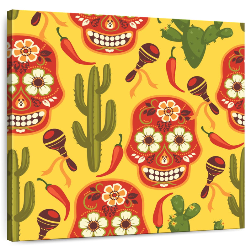 Lelend calavera et motif de cactus, H 10 po x l 10 po
