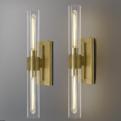 Mailus Wall Sconces, 22.8" Industrial-Chic Dual Glass Cylinder Wall Sconce(Set of 2)