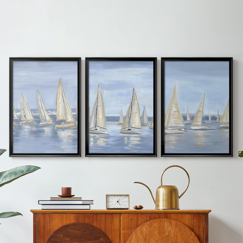 NAUTICAL Series IV - Toile tendue avec châssis sur mesure - 3 pièces, H 15 po x l 19 po, Noir