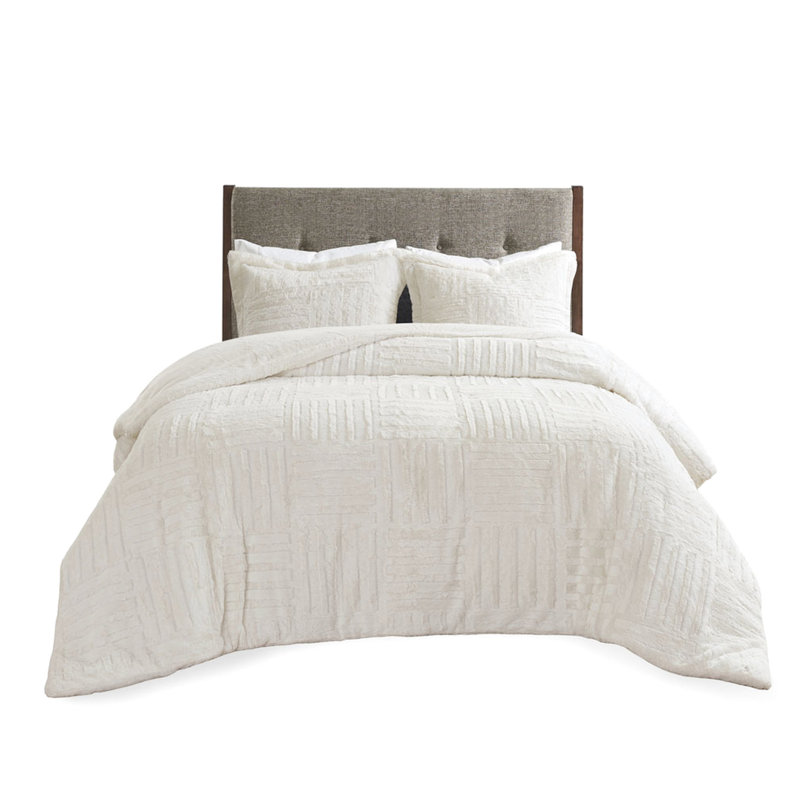 Warm Faux Fur Twin Comforter - Checkerboard Pattern, , Includes 2 Shams Pattern Fur, &