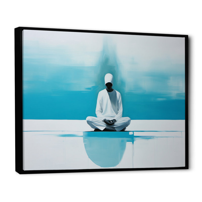 White Blue Meditation Harmony Of Mind - Spiritual Wall Art Prints, H 12 po x l 20 po, Cadre flottant noir