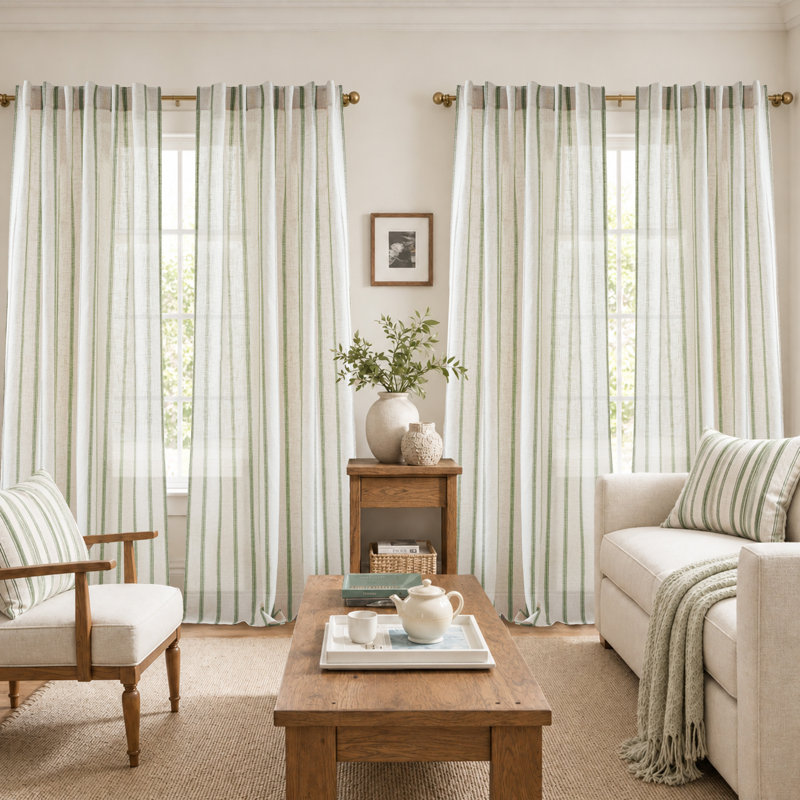 Rideaux semi-transparents avec passe-tringle Farmhouse, Vert Loden, L 52 po x L 84 po