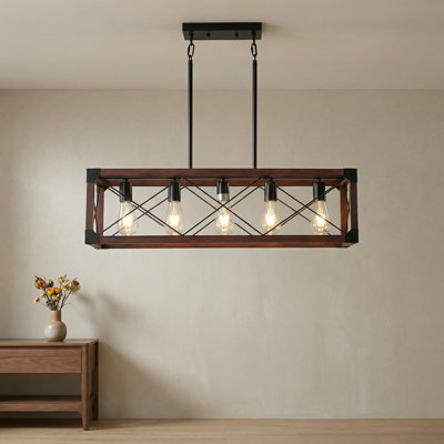 Luminaire suspendu linéaire ajustable rustique 5 lumières