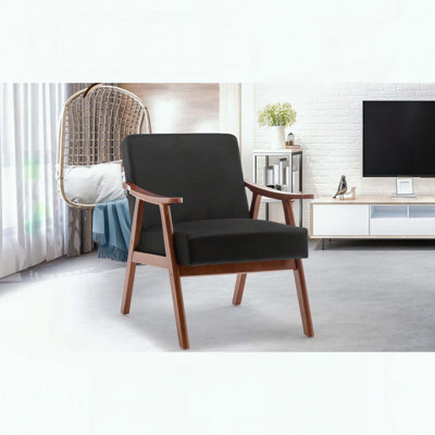 Fauteuil à oreilles Mid-Century - Velours - Structure en bois d'hévéa
