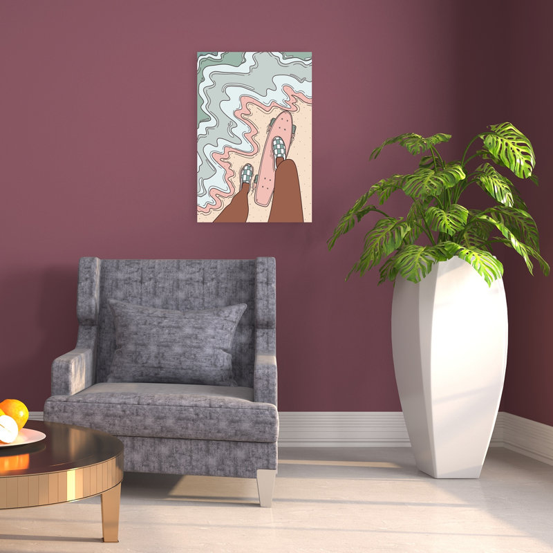 «Summer Beach Skateboard Peaceful Contemporary Coastal», reproduction d'art mural, 24" H x 16" W