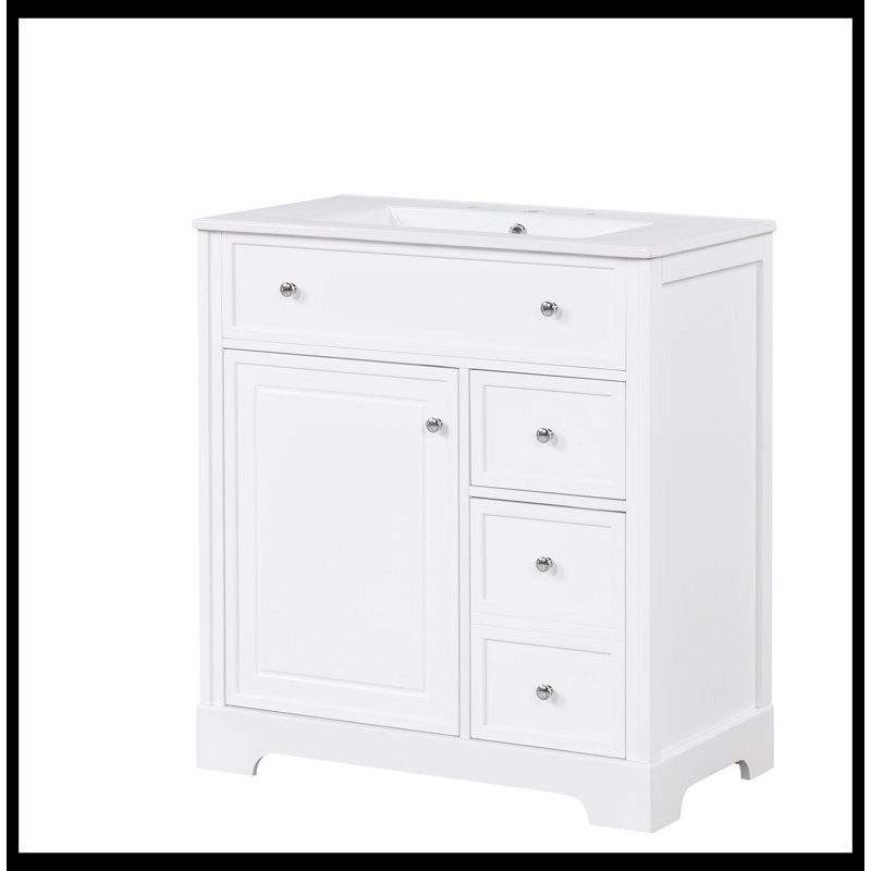 Meuble-lavabo avec comptoir 30 po Nadalee, meuble-lavabo avec porte et deux tiroirs, planches en panneau de fibres à densité moyenne, bois massif, un paquet