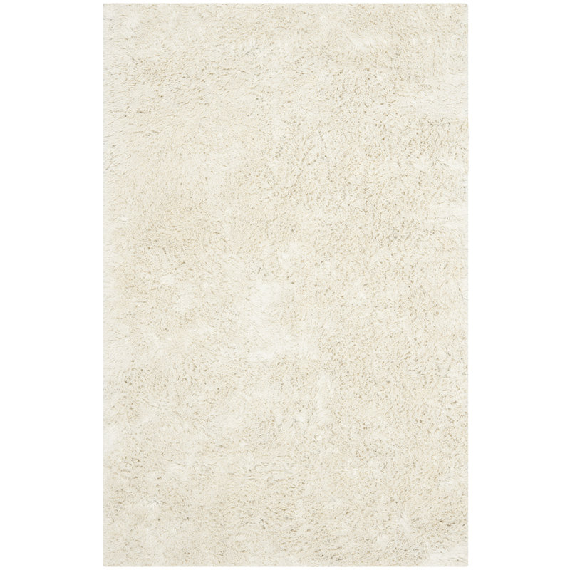 Tapis à poil long ivoire fabriqué à la main Assar, Rectangle de 5 pi x 8 pi