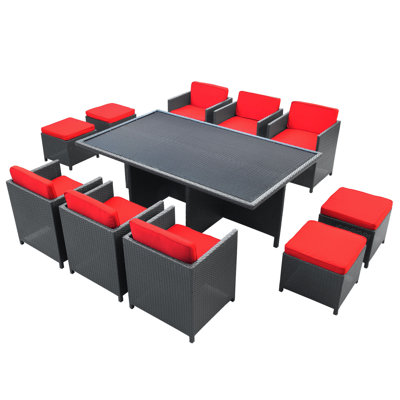 Ensemble repas d’extérieur pour terrasse avec coussins 11 pièces doubleback